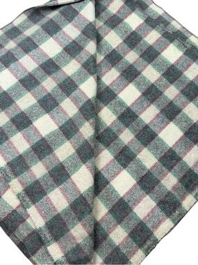Vintage plaid red, cream, green and gray wool blanket 58x67